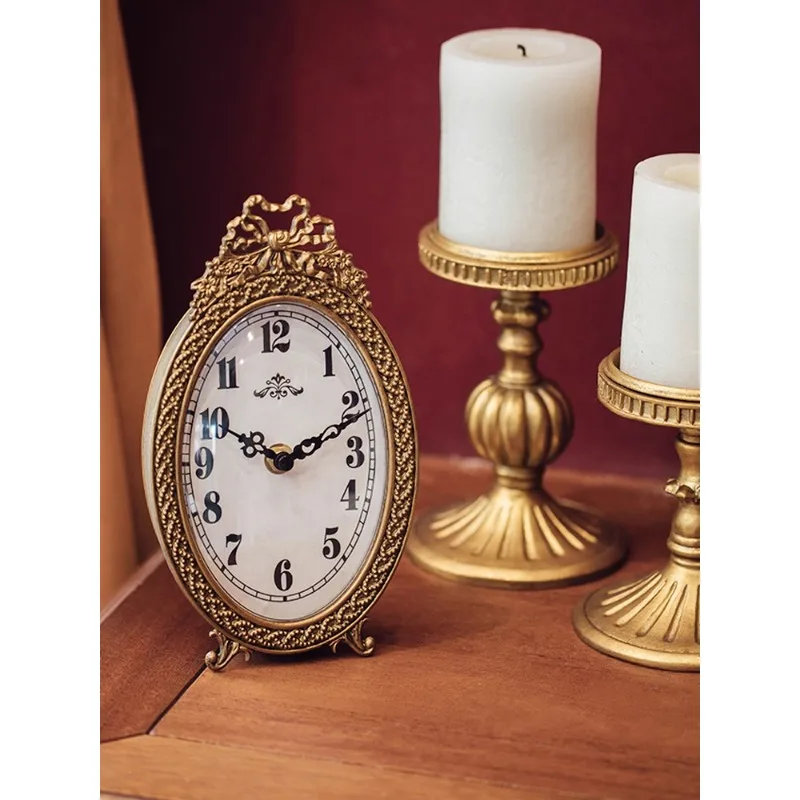French retro table ornament living room table clock decoration table quartz clock light luxury