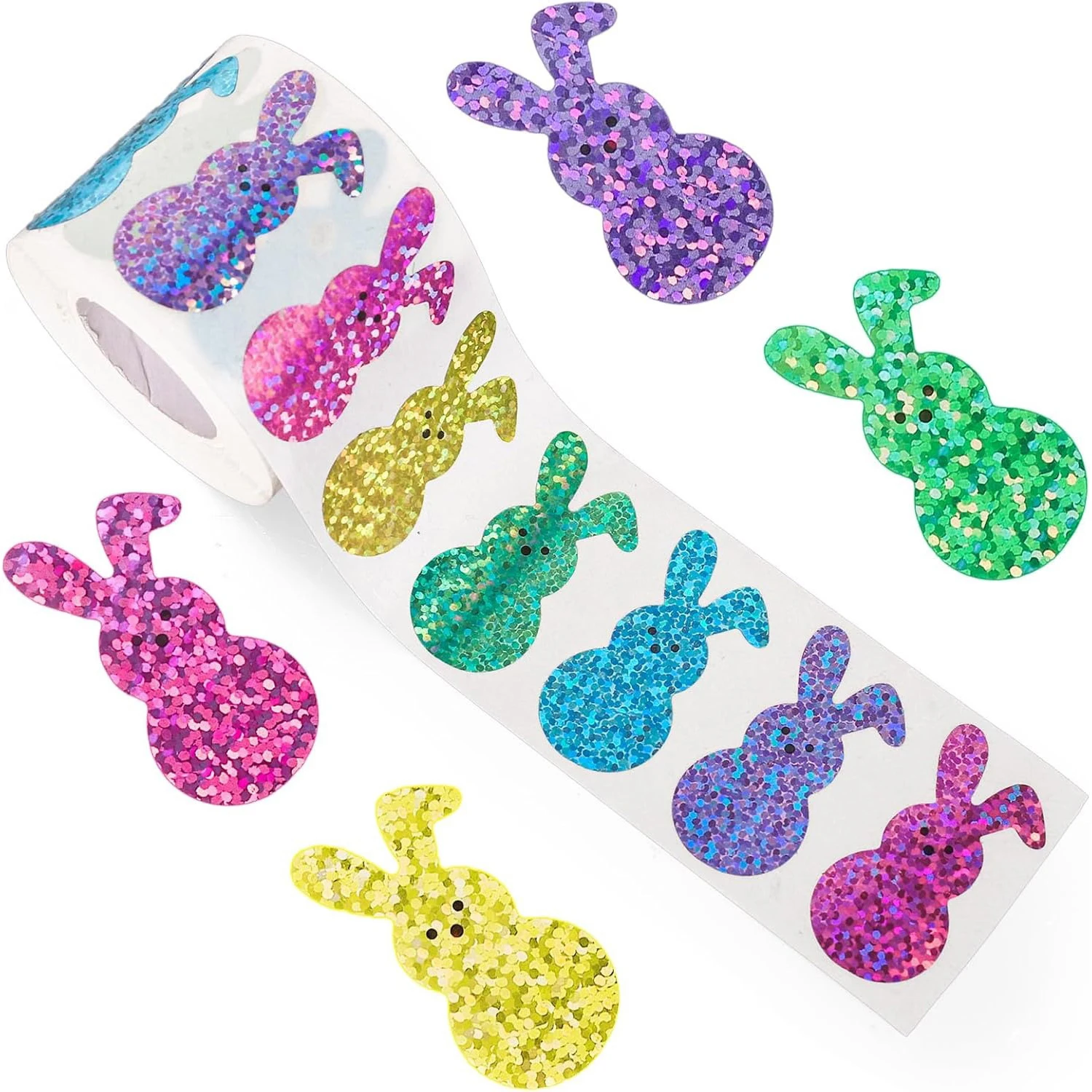 100-500pcs Cartoon Laser Easter Bunny Labeling Stickers Office Stationery Gift Decorative Labeling Closure Stickers