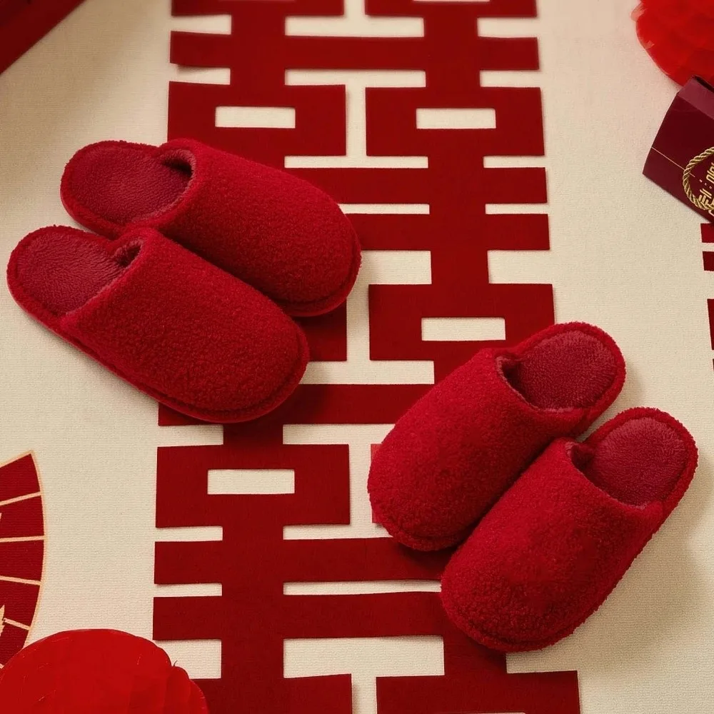 Casual Soft New Year Slippers Warmer Thickened Red Cotton Slippers Cute Home Cotton Shoes Daily view 3