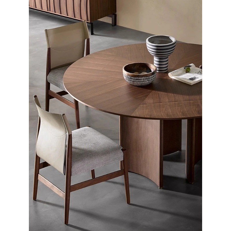 

Wabi-sabi style North American black walnut Italian minimalist marble solid wood dining table