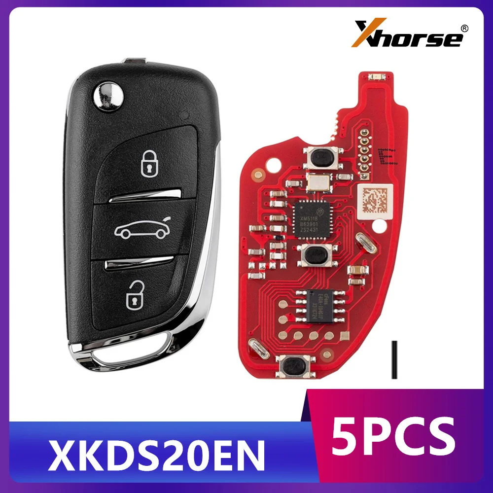 

5 шт. Xhorse XKDS20EN, проводной пульт-ключ второго поколения в стиле DS, 3 кнопки, поддержка беспроводного программирования