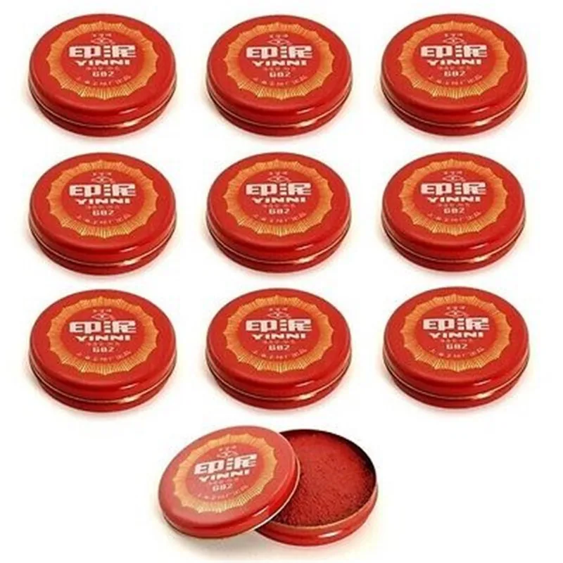 10 Pcs RED CALLIGRAPHY INK Round Tin Chinese Yinni Paste Stamp  WHOLESALE 681 682 683 684 685