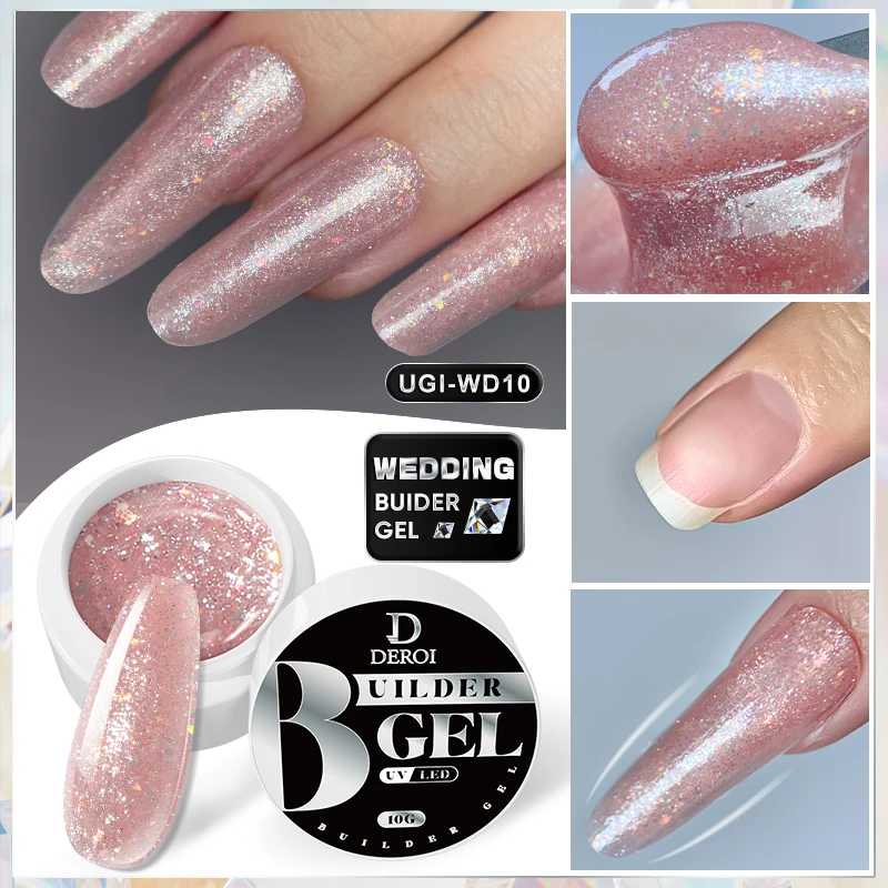 DEROI-Esmalte em Gel Semi Permanente, Construtor de Glitter Jelly, Poly Nail Art, Gel duro, Glitter, Rosa Natural, Novo, 10ml