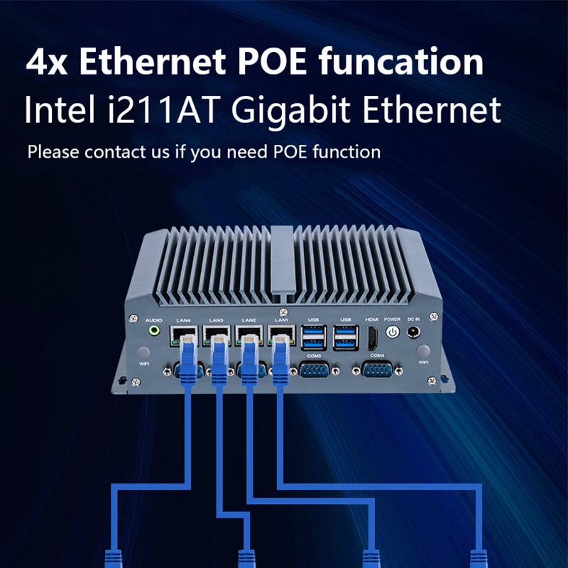 كمبيوتر صناعي صغير Intel Core i7-10510U 8565U 6x منافذ COM 4x إيثرنت POE 8xUSB Mini PCIE HDMI LVDS eDP GPIO Win10/11 Linux