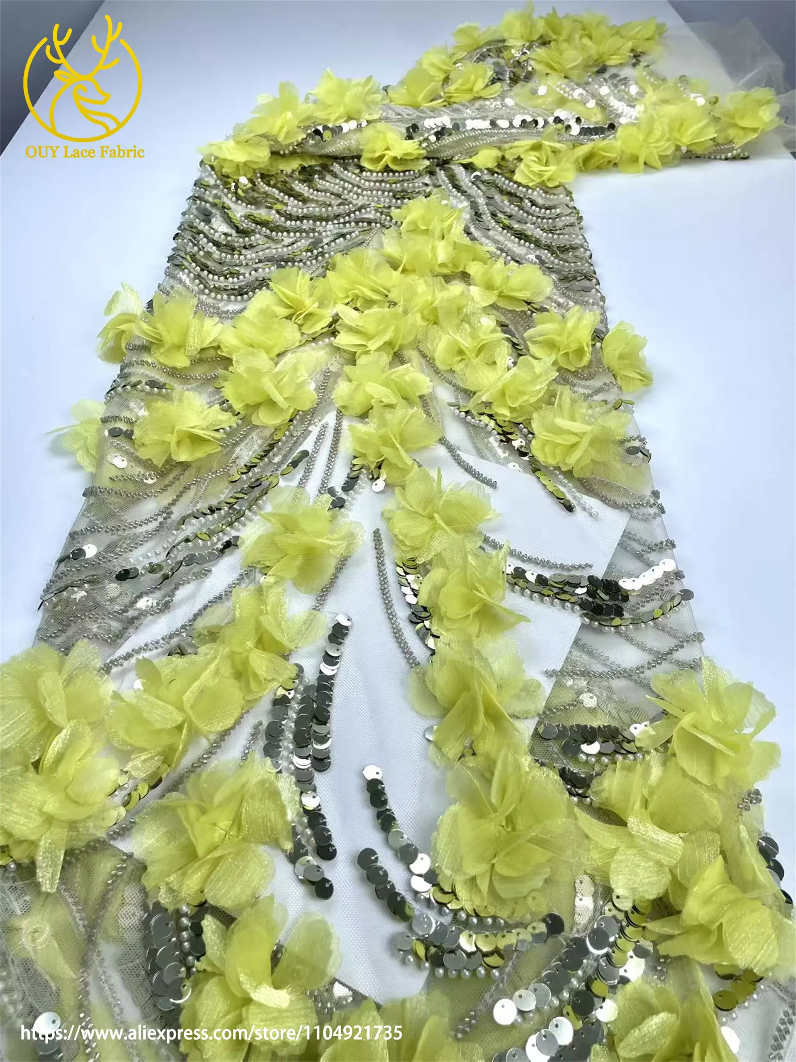 Mais novo exclusivo africano 3d flor artesanal frisado tecido de renda 2025 malha francesa lantejoulas tecido de renda para vestidos de festa de casamento feminino