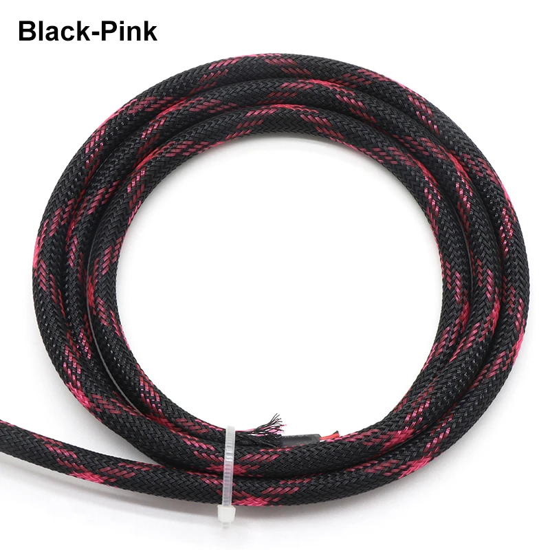 1~50m Black Pink PET Braid Sleeve 2/4/6/8/10/12/16mm High Density Sleeving Snake Skin Cable Wrap Sheath For Electric Cables