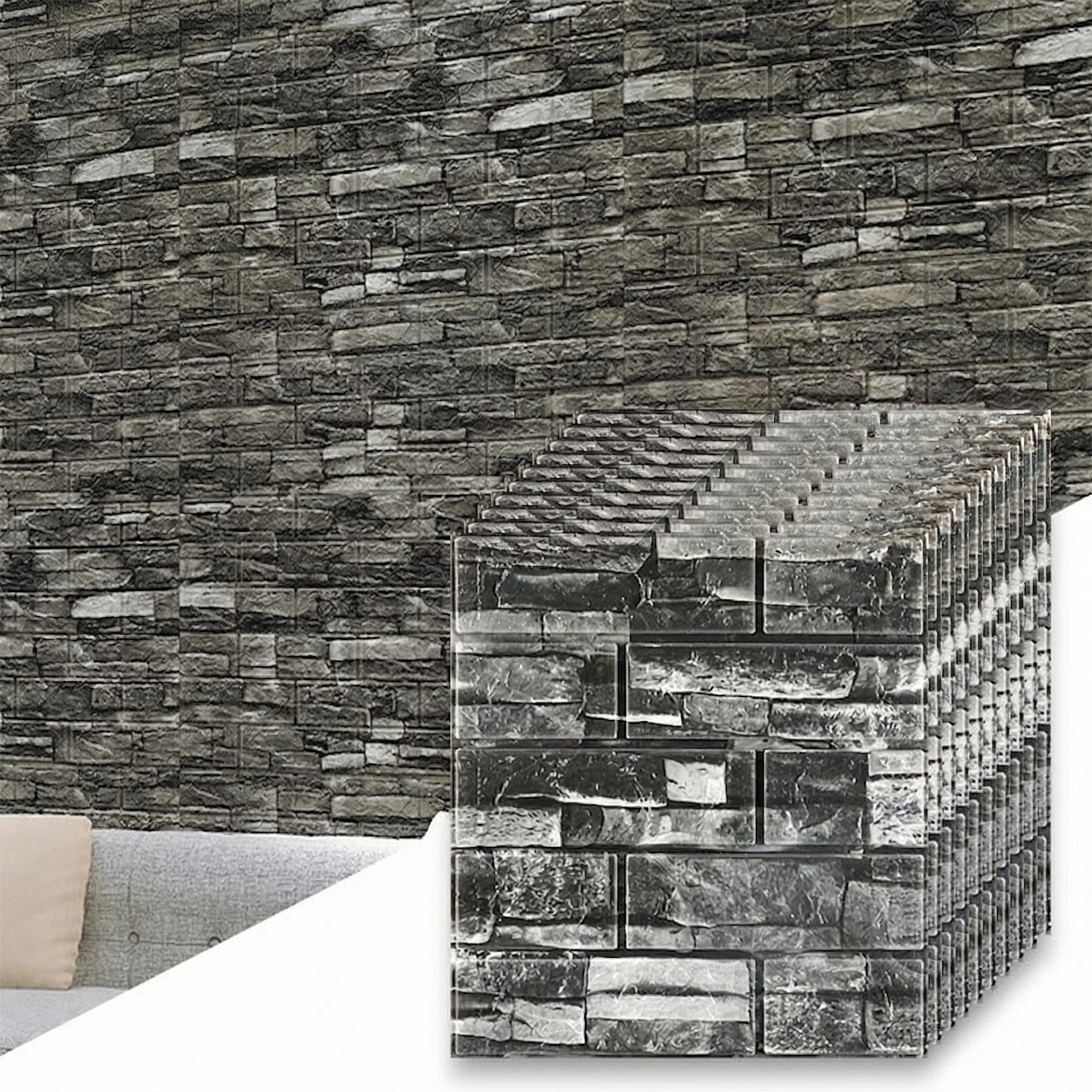 38.5cmx35cm 3D Soft Foam Brick Wall Sticker Self Adhesive Wallpaper Decor White Black For Household Indoor Living Room Wall