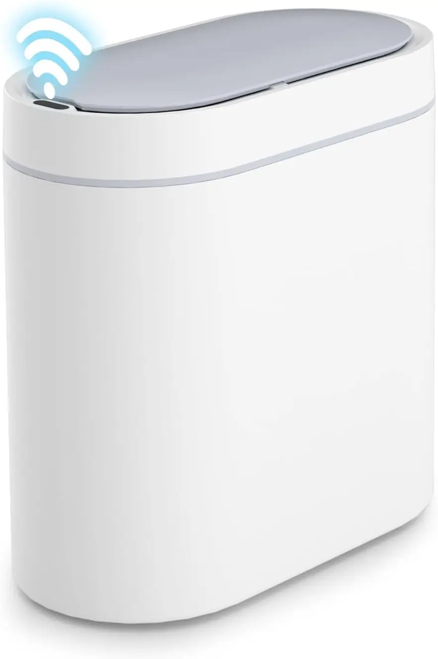 

SYNCVIBE Bathroom Trash Can with Lid 2 Gallon Slim Motion Sensor Garbage Can Narrow Automatic Plastic Trash Bin for Bedroom, Liv