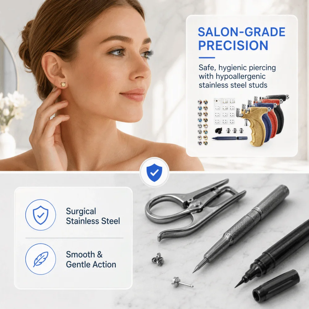 3mm/4mm TOP Ear Piercing Tool Kit Stainless Steel Stars Rhinestone Stud Earrings Minimalist Rhinestone Inlay Ear Piercing Tool