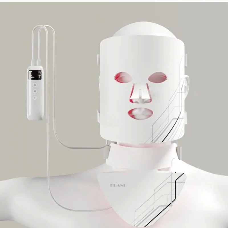 Dispositivo competitivo di bellezza per il sollevamento delle vibrazioni con maschera facciale a LED a 4 colori per la cura personale della pelle Ringiovanimento della pelle del collo del viso