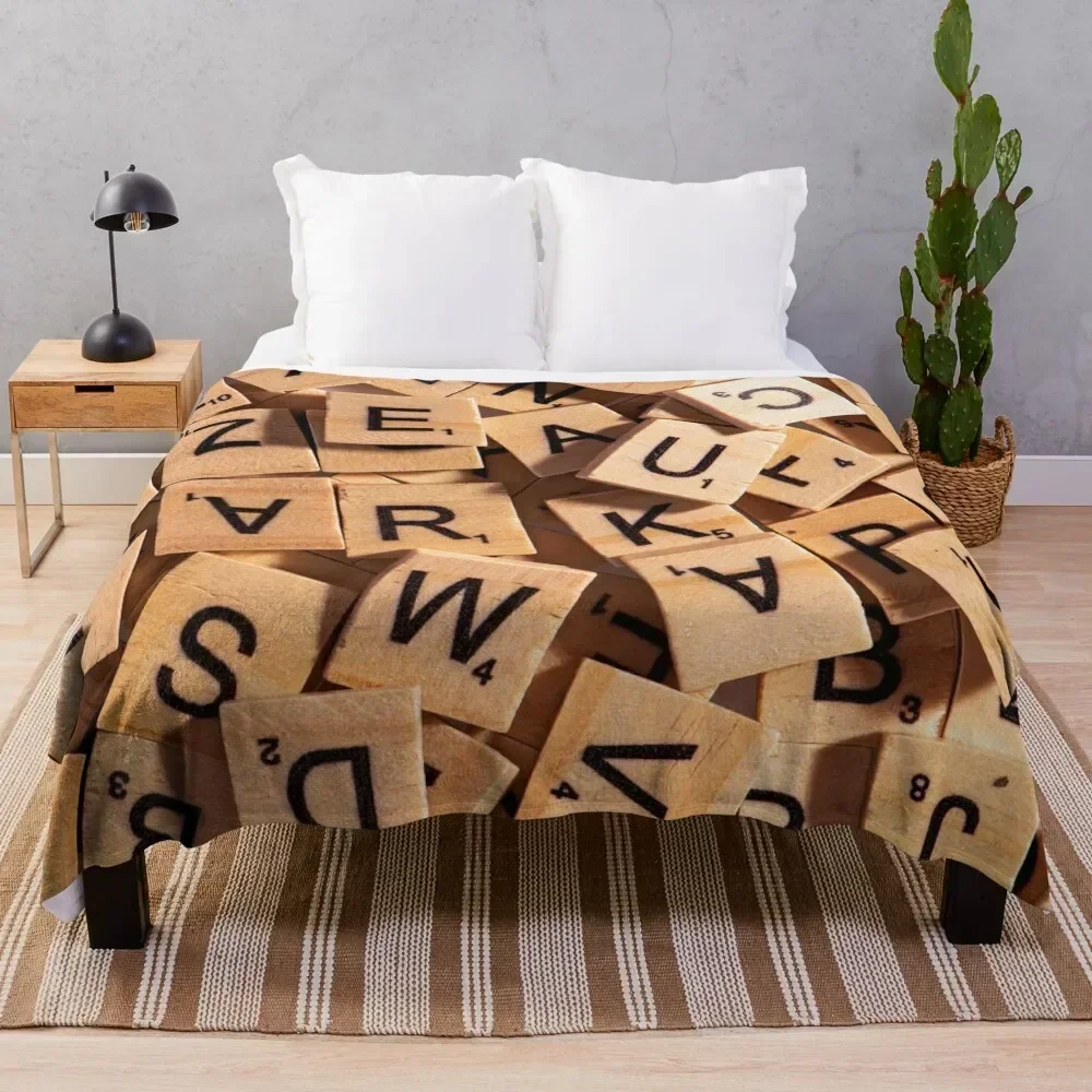 

Wooden Letter Tiles Throw Blanket Men's Soft Warm Throw Blanket for Couch