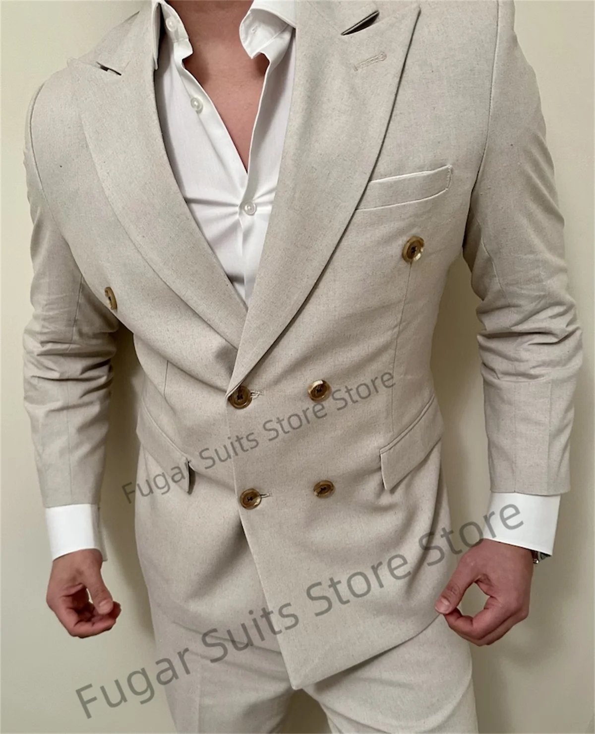 Casual ltalian Style Cream-coloured Wedding Men Suits Slim Fit Peak Lapel Groom Tuxedos 2 Pcs Elegant Male Blazer Costume Homme