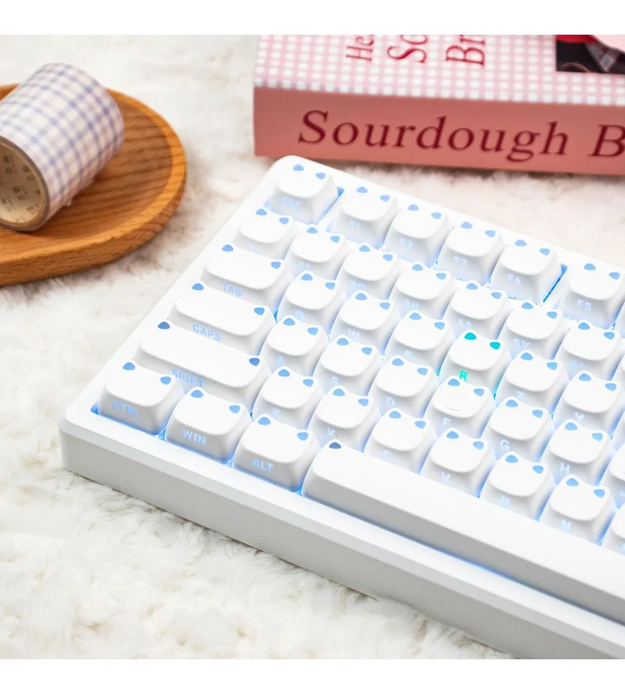 Meow cat ear light-transmitting side engraved keycap minimalist white PBT two-color customized magnetic axis mechanical