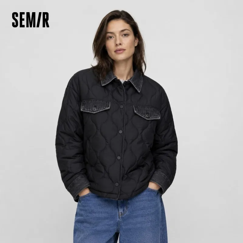 

Semir Down Jacket Women Mid-Length Loose Waterproof 2025 Winter New Patchwork Black Coat