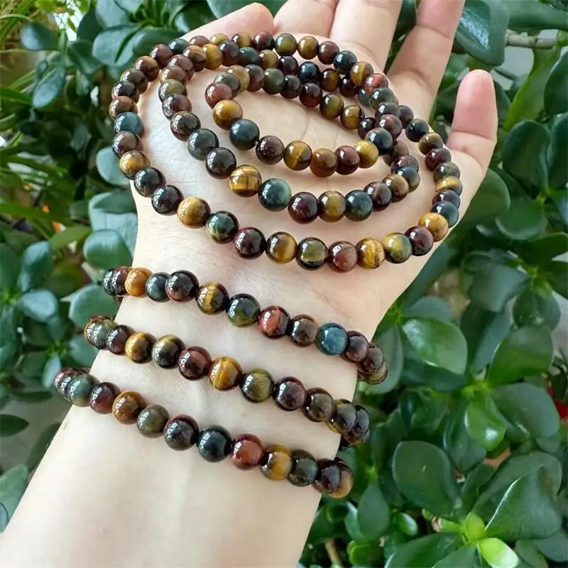 

6MM Natural Colored Tiger Eye Stone Bracelet Gemstone Jewelry Reiki Healing Gift For Women 1PCS