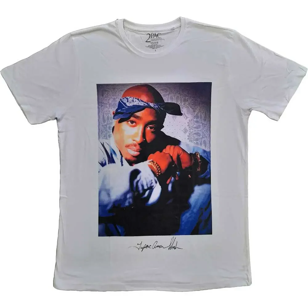 Men'S Tupac Blue Bandana T Shirt Medium White