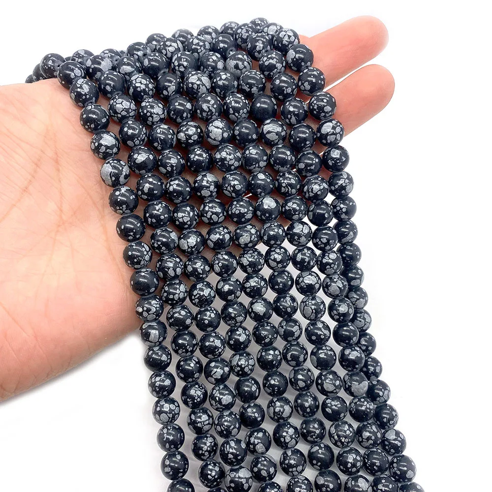 1 Strand Natural Snowflake Obsidian 6/8/10mm Round Polished Loose Bead Jewelry Accessory For DIY Making Necklace Bracelet Gift - Image 3