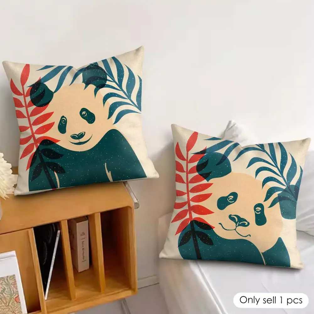 Panda tropical leaves Cushion Cover Silky Short Plush Invisible Zipper Dustproof Sofa Pillow Case for Home Decor