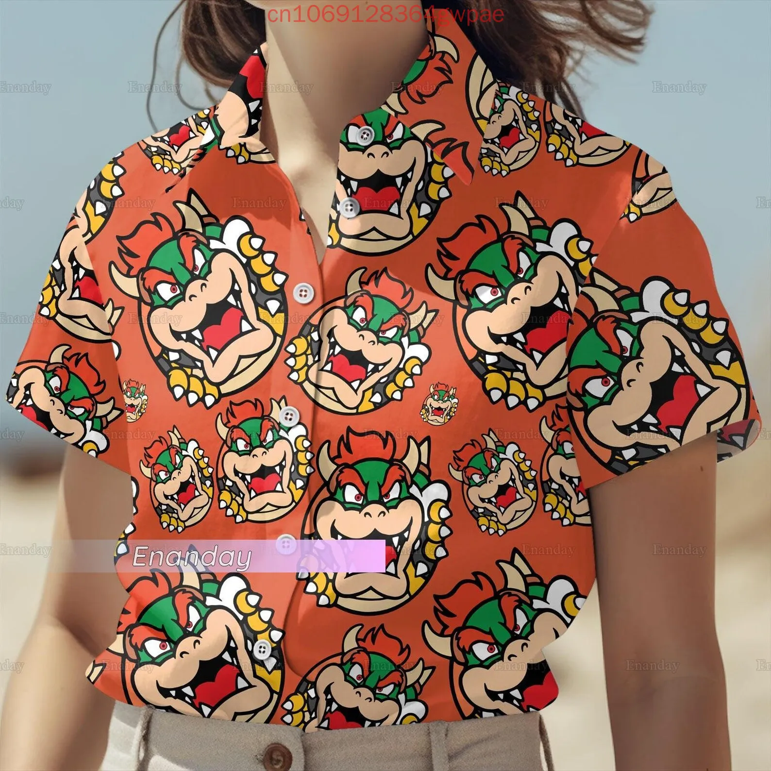 Super Mario Bowser Women's Short Sleeve Hawaiian Shirt Summer Fashion Beach Shirt Princess Peach Casual Sun Protection Shirt