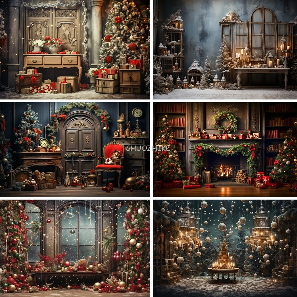 

Bonvvie Christmas Backdrops Xmas Tree Gifts Fireplace Family Party Decoration Photography Background Photocall for Photo Studio