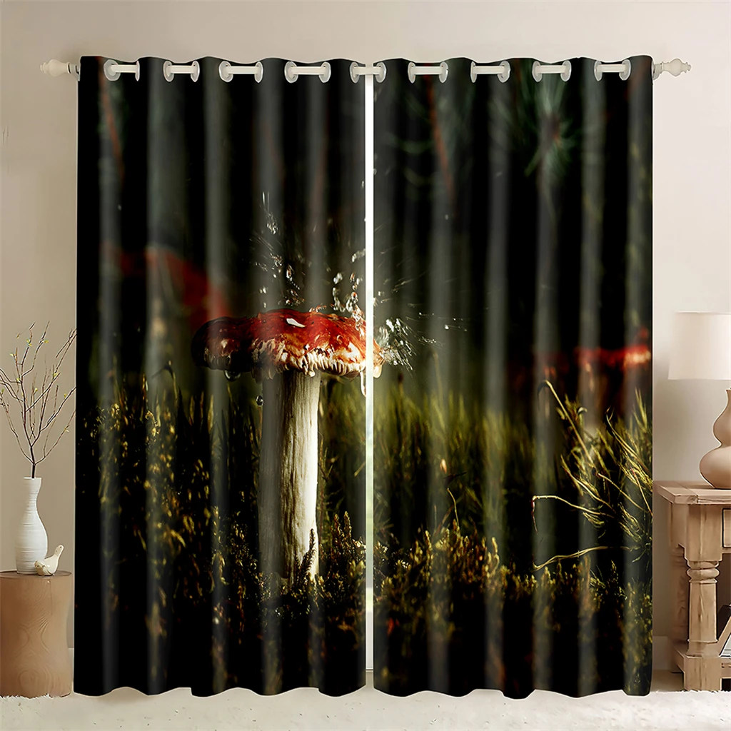 

Realistic Landscape Mushroom 3D Curtains Early Morning Insects 2 Panels Living Room Bedroom Kitchen Balcony Decorative Curtains