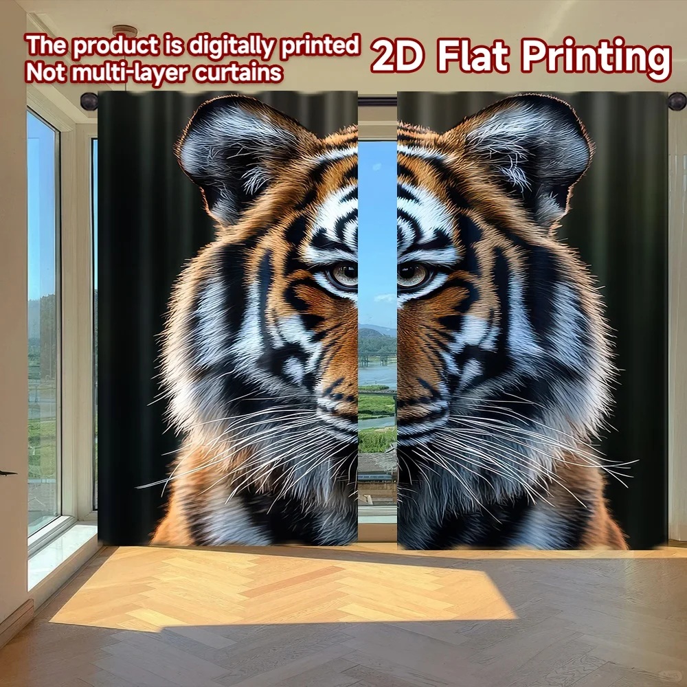 

2D flat printing 2pcs Drapes Regal Tiger Portrait Digital Printed Polyester Drapes Festive Curtains Use for Indoor Outdoor Use