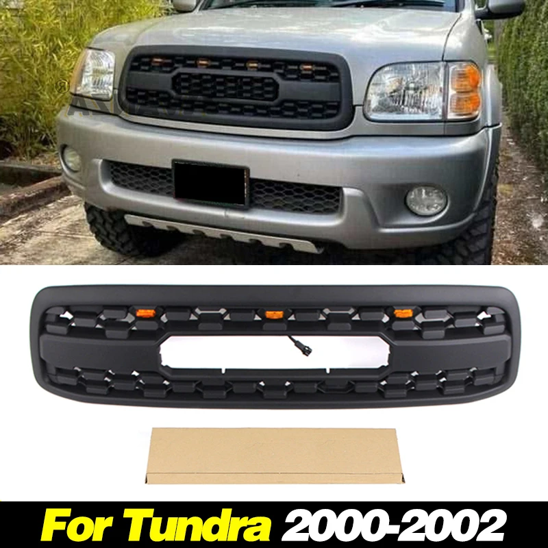 Front Grill With Led Light Matte Black TRD Style Fits For 2000-2002 Toyota Tundra Racing Grill