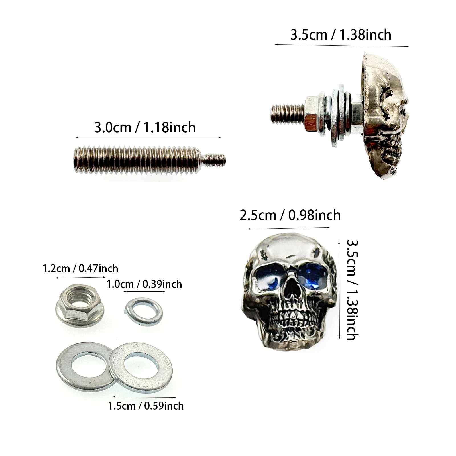 4Pcs Set Of Cool Skull License Plate Fasteners,  Blue Eyes Skull Set, Durable License Plate Fixation, Car Decoration