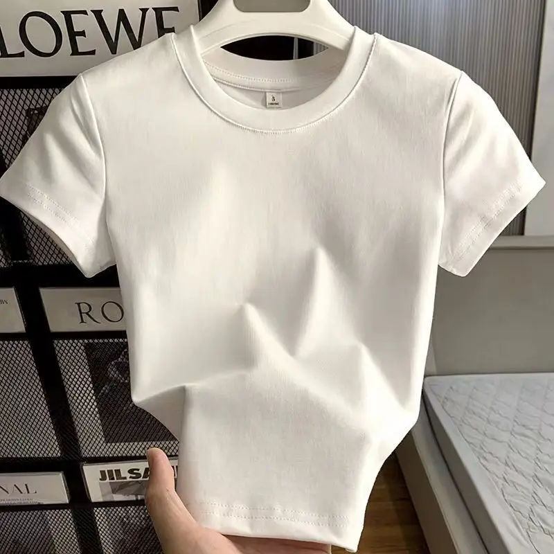 

Women's Clothing Round Neck Slim Fit Comfortable Cotton Short Sleeve T-Shirt Summer Loose Base Layer Stylish Versatile White