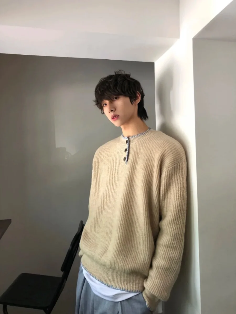 

Cleanfit Lazy Sle Apricot Knit Feel Henry Collar Sweater Men Women American Winter Casual Knitted irt Sweatirt
