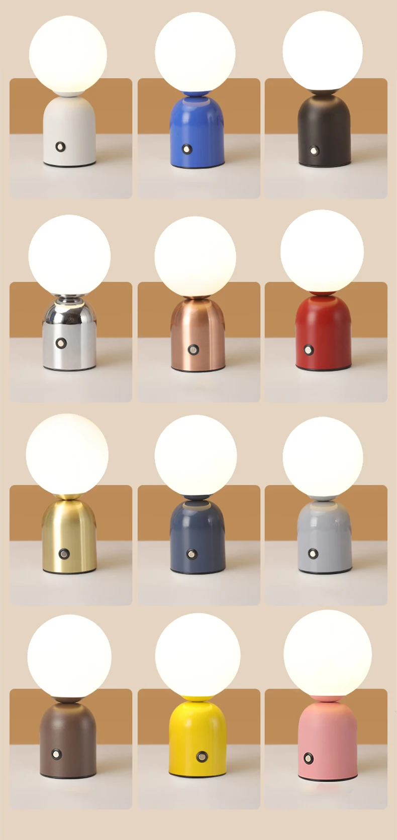 Colorful Desk Lamp Charging White Glass Mini Table