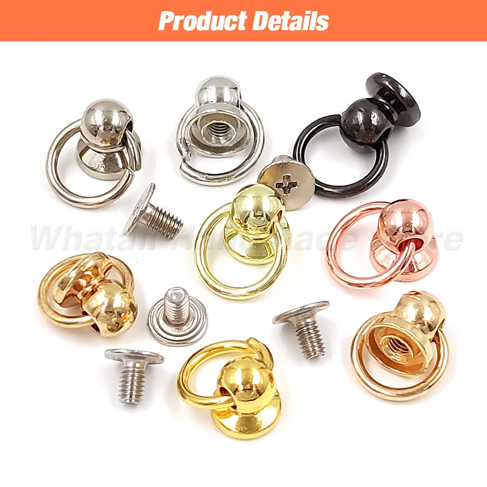 20set 7/8/10mm Metal O Ring Stud Chicago Screw Rivet Ball Post Screwback With For Leathercraft Phone Case Decoration Accessories