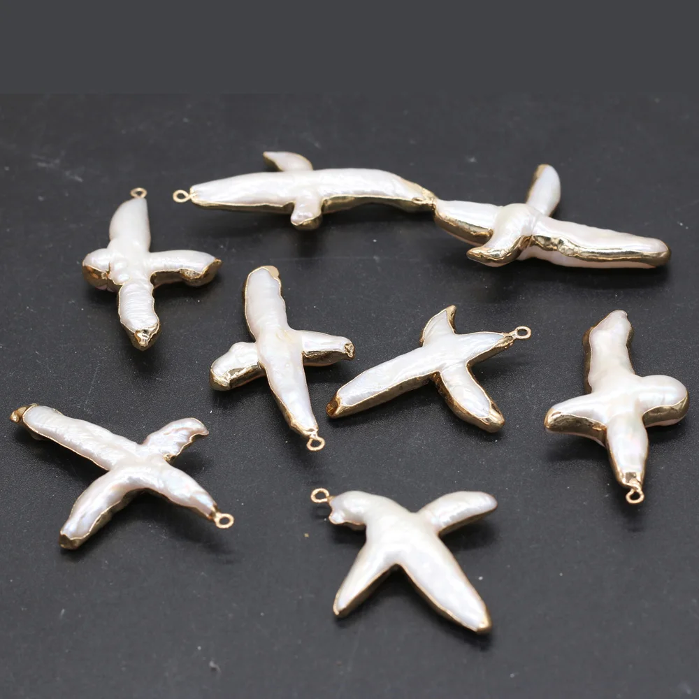 1PC Natural Freshwater Pearl Pendant Cross Shape Semi-finished Charms for Jewellery Making DIY Necklace and Earring Accessories