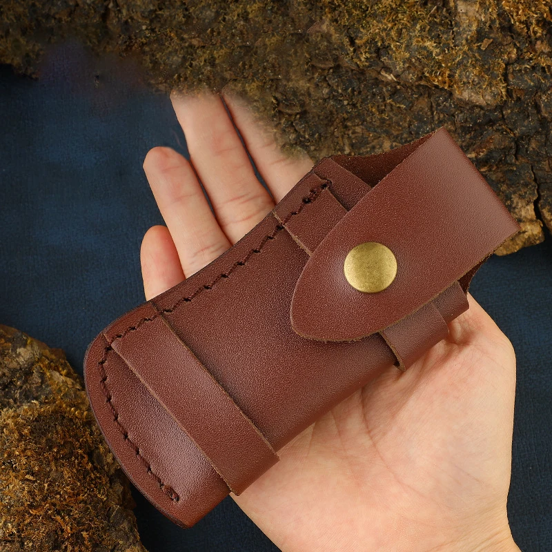 1Pc Brown Fold Knife Cover Tool Flashlight Belt Loop Case Holder Leather Sheath Pocket Hunt Camp Outdoor Carry Equipment