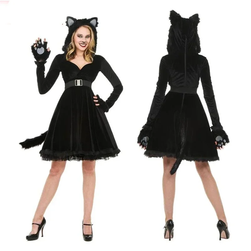 Halloween Adult Kids Black Cat Costume Cosplay Animal Black Cat Parent-child Stage Performance Costumes