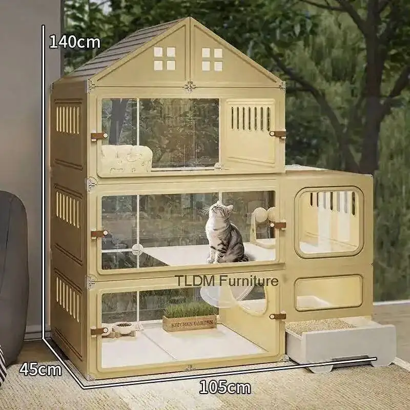 Transparent Cat Cages Simple Home Indoor Cat Cage with Integrated Litter Box Extra-large Space Multi-level Play Cage Pet Product