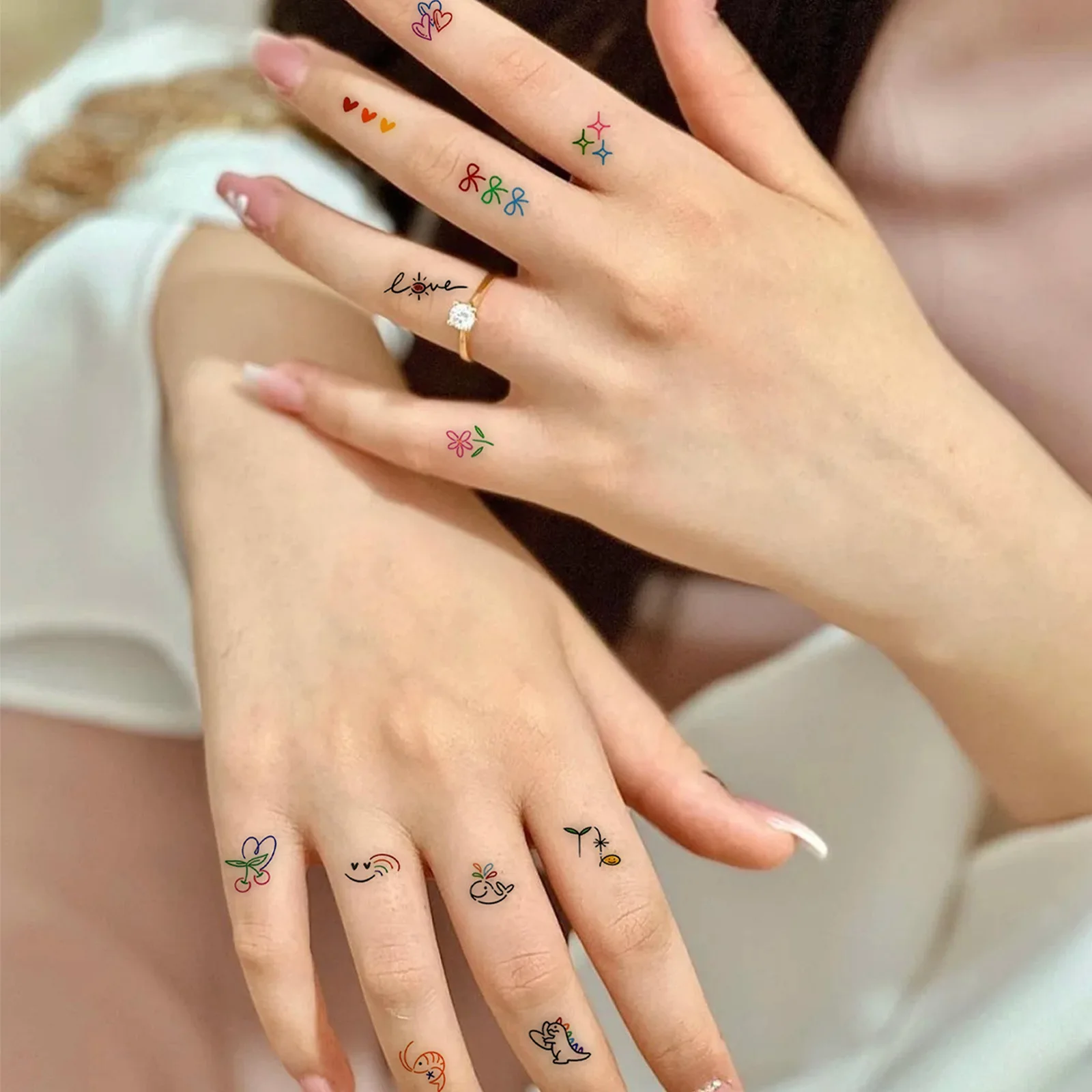 

Colorful Cartoon Finger Temporary Tattoo Stickers, Cute Waterproof Body Art for Women & Girls, Easy Apply & Remove