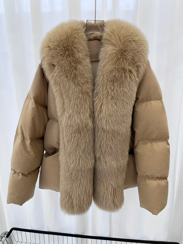 2025 frauen Winter Warme Gans Unten Jacke Große Echt Fox Pelz Kragen Kaschmir Wolle Jacken Dicke Weibliche Puffer Jacken Heißer Verkauf