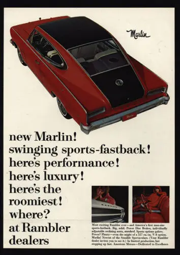 1n، 1965 MARLIN Fastback Red Muscle Car - American Motor Company VINTAGE Tin Sign