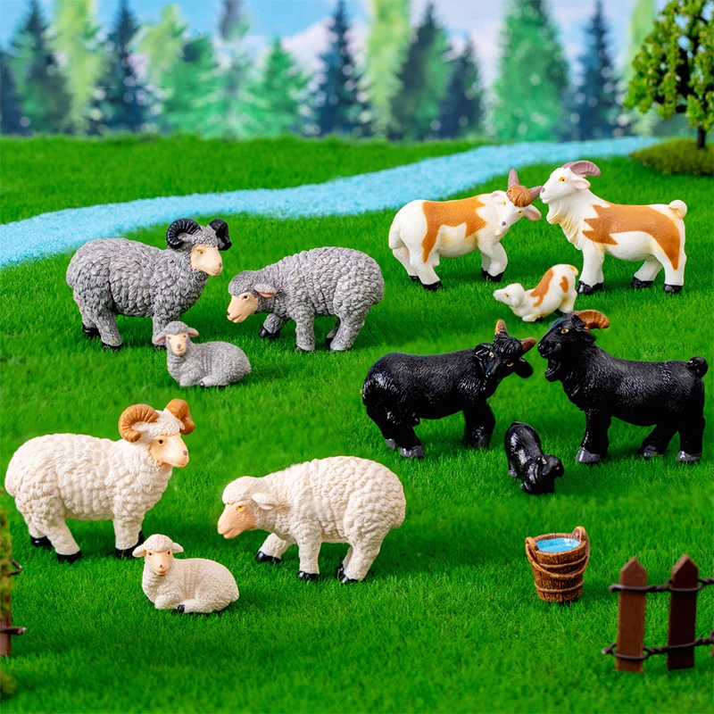 Miniatury imiulowane figurki kozy owczej ogrodnicze ozdoby zewnętrzne mikro gospodarskie do dekoracji domu akcesoria do pulpitu