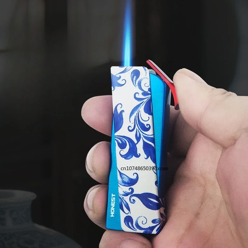 

Personalized High-value Windproof Lighter Straight Flame Blue Flame Inflatable Portable Lighter Fashionable Men's Gift