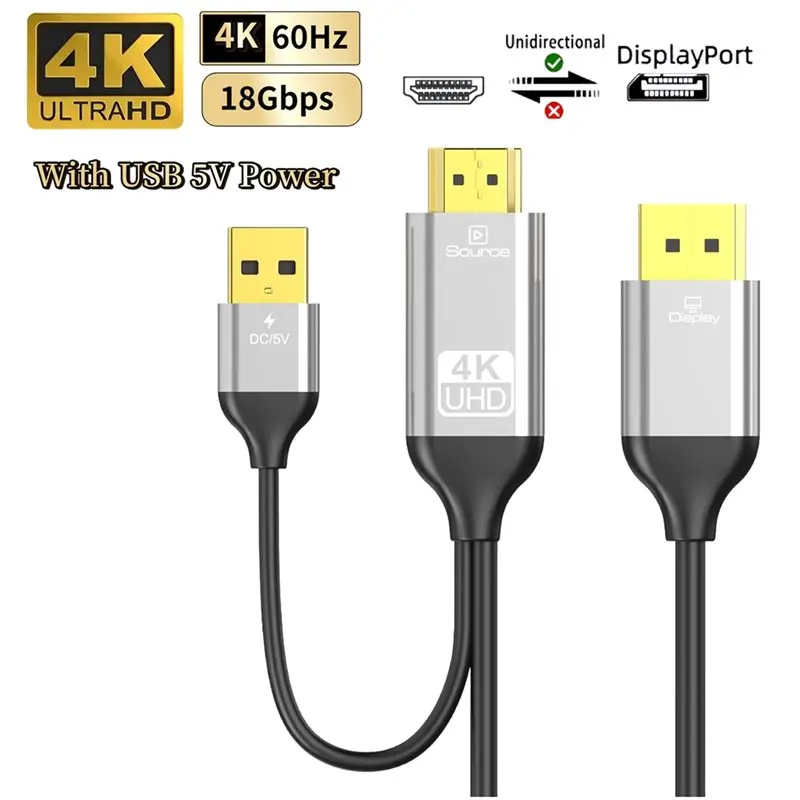 [B24B!】 -Compatibleto DP Converter Cable With 5V Power Supply