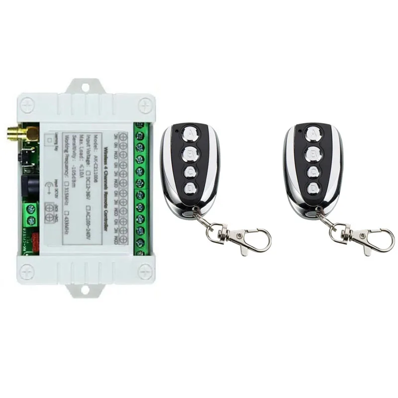 Smart MultipleDC 12V 24V 36V 10A 433MHz 4 CH Relè wireless a 4 canali Ricevitore interruttore telecomando RF + Trasmettitore in metallo 4CH