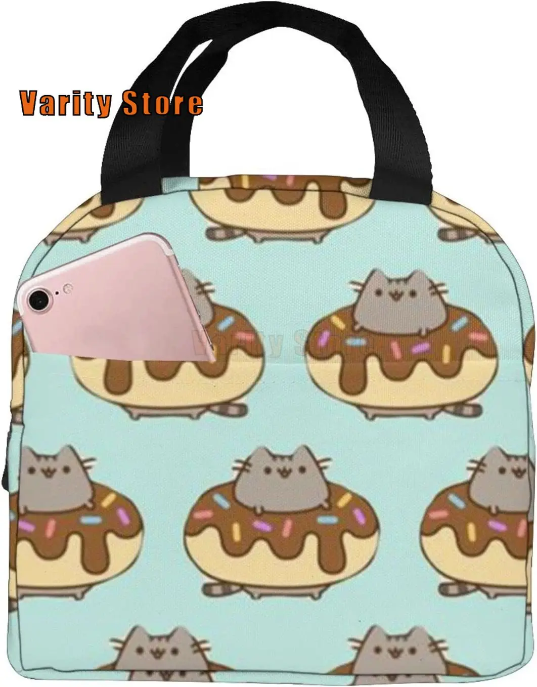 NA Cute Cat Doughnut Lunch Box Insulated Meal Bag Lunch Bag Reusable Snack Bag Food Container for Boys Girls Men Women