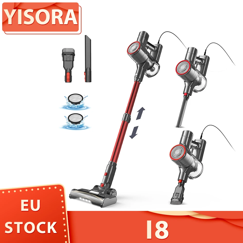 YISORA I8 Corded Vacuum Cleaner, 23kPa Powerful Suction, 0.8L Dust Cup, 6m Long Cord, 4 LED Headlights, Self-standing