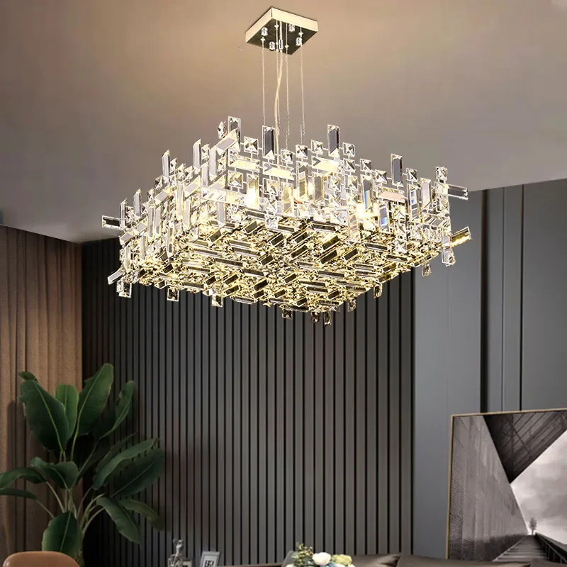 Italian Square Crystal Pendant Lamp Modern Chandelier For Living Room Bedroom Dining Room Hanging Lights Indoor Lighting Fixture