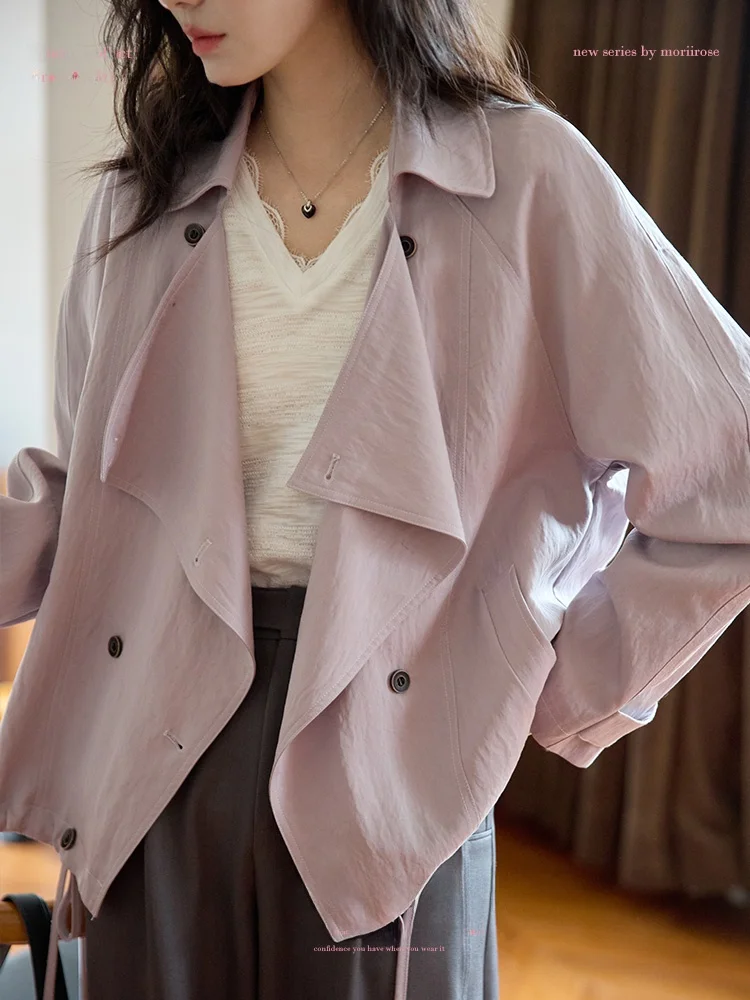 

Женское пальто Moriirose с двойным рядом пуговиц, свободного кроя, повседневное, легкое, с длинными рукавами, фиолетовое, с дизайнерской завязкой, весна