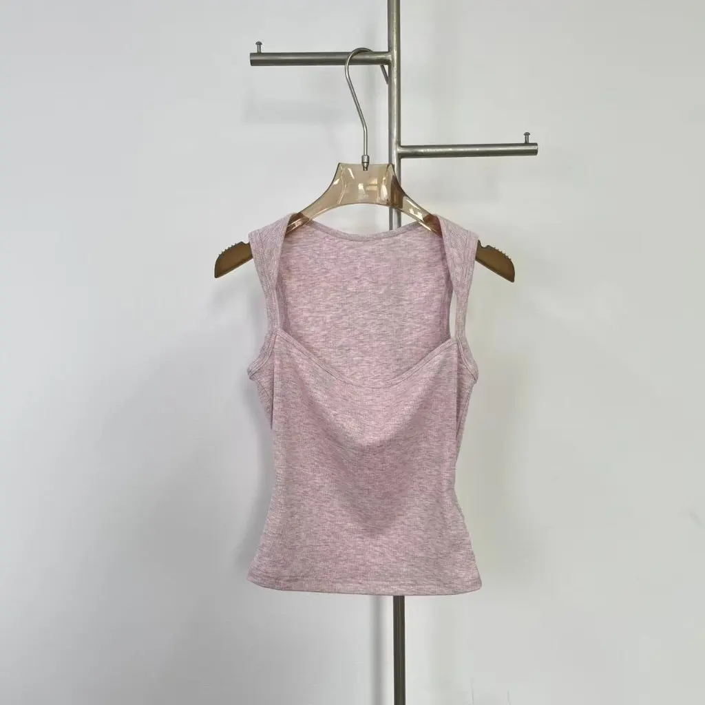 

Slim Fit Stretch Vest Basic Style Trapezoidal Neckline Light Pink Light Green Light Blue Women's Fashion Top