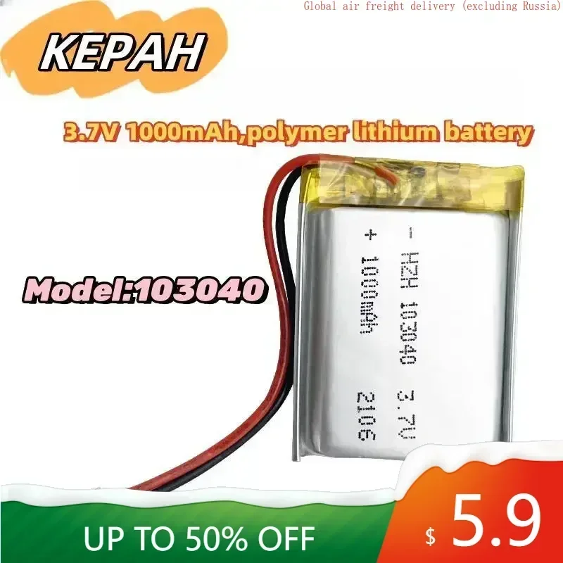 

103040 3.7V 1000mAh Lithium Polymer Lipo Rechargeable Battery For MP3 MP4 MP5 GPS Mobile Phone Camera Bluetooth Headset Speaker