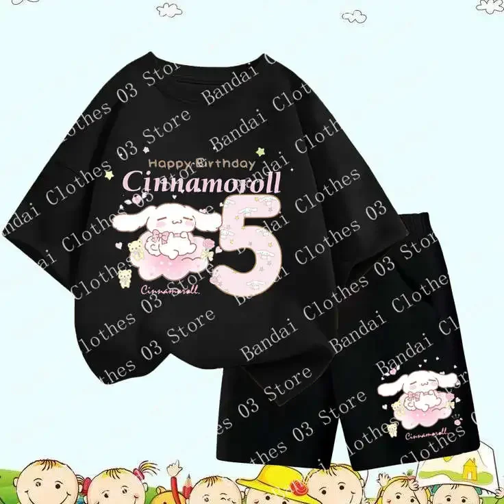 Toddler Baby Boys Girl Clothes Tracksuit Sportswear Sanrio Kids T-Shirt Shorts 2Pc/Sets Birthday Digit 2-10 Cinnamorol Cartoon